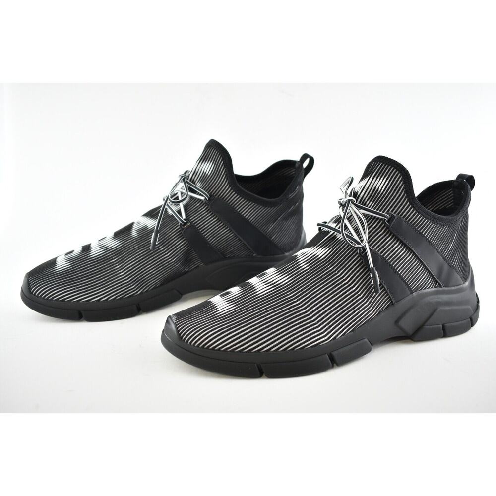 Prada Logo Knit Row Sock Black White Low Flat Trainer Sneaker Men UK 9.5 US 10.5 - Picture 10 of 12